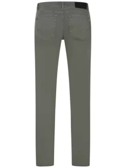 Pantalon en coton kaki uni avec une coupe tapered et 5 poches