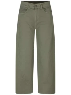 Pantalon en coton kaki uni pourvu d'une coupe large et d'une taille haute