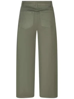 Pantalon en coton kaki uni pourvu d'une coupe large et d'une taille haute