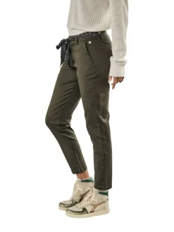 Pantalon en coton kaki uni style 4 poches, à coupe Chino slim