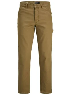 Pantalon en coton Kane Carpenter camel uni avec une coupe droite