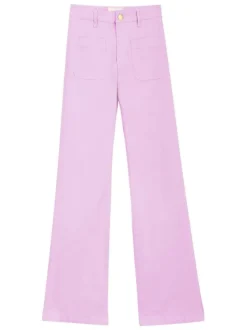 Pantalon en coton lilas uni pourvu d'une coupe droite et de poches plaquées