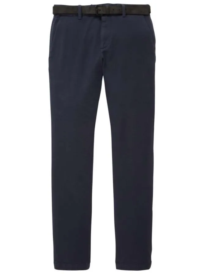 Pantalon en coton marine avec une ceinture à la taille et une coupe slim