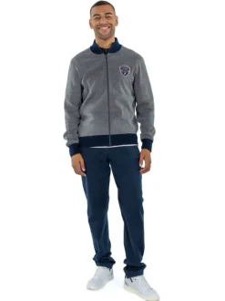 Pantalon en coton marine avec une ceinture à la taille et une coupe slim
