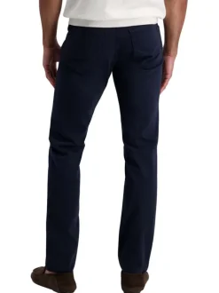 Pantalon en coton marine uni avec une coupe ajustée et des poches à l'italienne