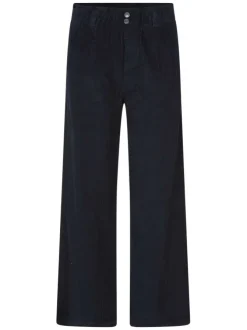 Pantalon en coton marine uni coupe large et taille élastiquée