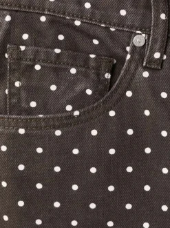 Pantalon en coton marron à pois pourvu de passants pour la ceinture