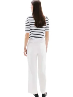 Pantalon en coton mélangé blanc uni à coupe bootcut avec des poches plaquées