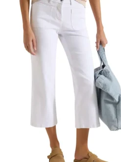 Pantalon en coton mélangé blanc uni pourvu d'une coupe droite