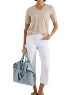 Pantalon en coton mélangé blanc uni pourvu d'une coupe droite