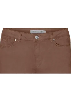 Pantalon en coton mélangé chocolat uni avec une coupe slim