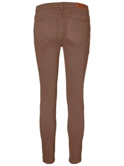 Pantalon en coton mélangé chocolat uni avec une coupe slim