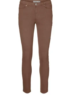 Pantalon en coton mélangé chocolat uni avec une coupe slim