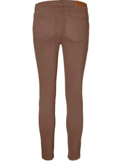 Pantalon en coton mélangé chocolat uni avec une coupe slim
