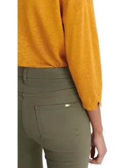 Pantalon en coton mélangé kaki avec une coupe slim et une taille intermédiaire