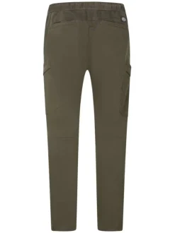 Pantalon en coton mélangé kaki uni avec une coupe droite et des poches
