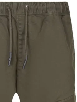 Pantalon en coton mélangé kaki uni avec une coupe droite et des poches