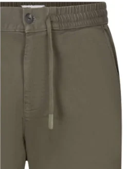 Pantalon en coton mélangé kaki uni avec une coupe droite et un lien de serrage