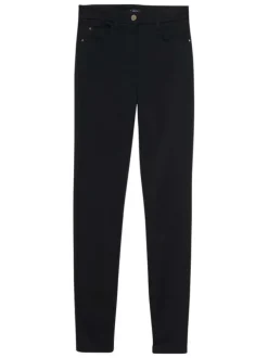 Pantalon en coton mélangé noir avec une coupe slim et une taille intermédiaire