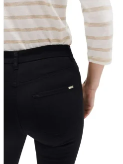 Pantalon en coton mélangé noir avec une coupe slim et une taille intermédiaire