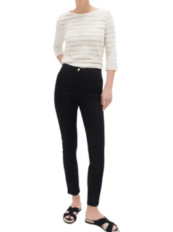 Pantalon en coton mélangé noir avec une coupe slim et une taille intermédiaire