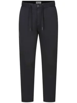 Pantalon en coton mélangé nuit uni avec un lien de serrage et une coupe droite