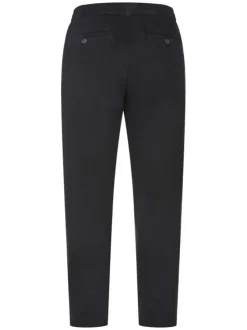 Pantalon en coton mélangé nuit uni avec un lien de serrage et une coupe droite