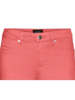 Pantalon en coton mélangé pêche uni à coupe slim et une taille intermédiaire