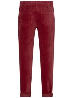 Pantalon en coton mélangé rouge uni avec une coupe chino et taille haute