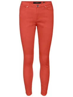 Pantalon en coton mélangé rouille uni avec une coupe slim
