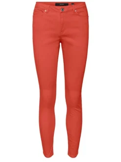 Pantalon en coton mélangé rouille uni avec une coupe slim