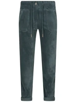 Pantalon en coton mélangé vert uni avec une coupe chino et taille haute