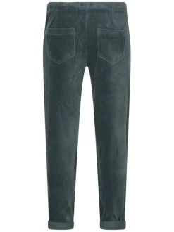 Pantalon en coton mélangé vert uni avec une coupe chino et taille haute