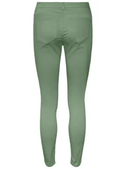Pantalon en coton mélangé vert uni à coupe slim et ceinture boutonnée