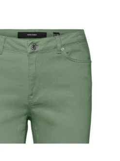 Pantalon en coton mélangé vert uni à coupe slim et ceinture boutonnée