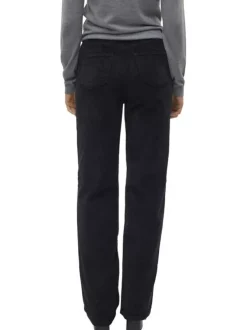 Pantalon en coton noir avec un revêtement effet velours à coupe droite