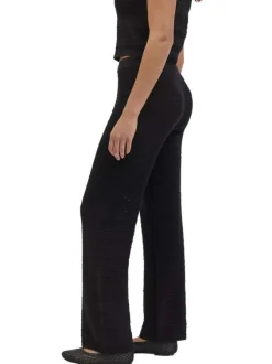 Pantalon en coton noir uni en maille ajourée pourvu d'un coupe droite