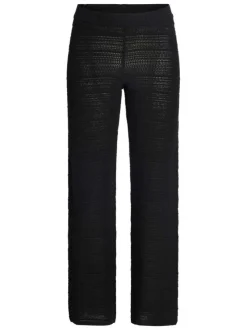 Pantalon en coton noir uni en maille ajourée pourvu d'un coupe droite