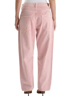 Pantalon en coton rose coupe mom pourvu d'un cordon de serrage