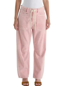 Pantalon en coton rose coupe mom pourvu d'un cordon de serrage
