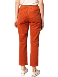 Pantalon en coton rouille maille côtelée effet velours à coupe bootcut