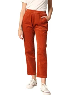 Pantalon en coton rouille maille côtelée effet velours à coupe bootcut