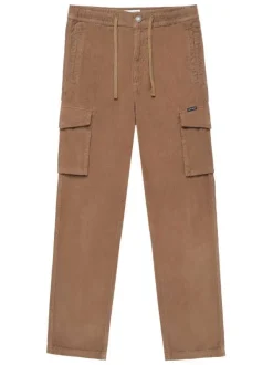 Pantalon en coton tabac uni avec une taille élastiquée et une coupe droite