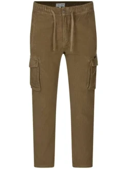 Pantalon en coton tabac uni avec une taille élastiquée et une coupe droite