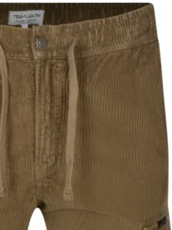 Pantalon en coton tabac uni avec une taille élastiquée et une coupe droite