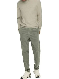Pantalon en coton vert sauge en velours côtelé à coupe regular fit