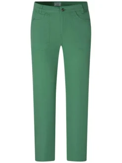 Pantalon en coton vert uni pourvu d'une coupe droite et de multiples poches