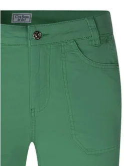 Pantalon en coton vert uni pourvu d'une coupe droite et de multiples poches