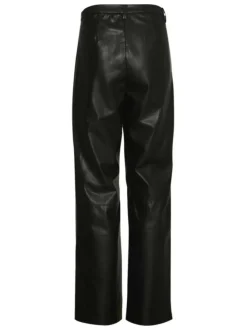 Pantalon en simili cuir noir uni avec une coupe droite et une taille mi-haute