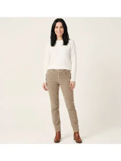 Pantalon en velours côtelé beige avec fermetures à bouton et glissière